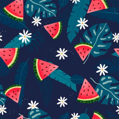 Eğlenceli el çizimi yaz karpuzları, canlı arka plan, yaz tekstil ürünleri, afişler, duvar kağıtları, ambalajlar - vektör tasarımı