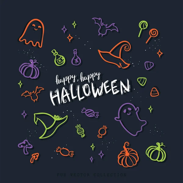 Una Serie Divertenti Illustrazioni Scarabocchi Vettoriali Halloween — Vettoriale Stock