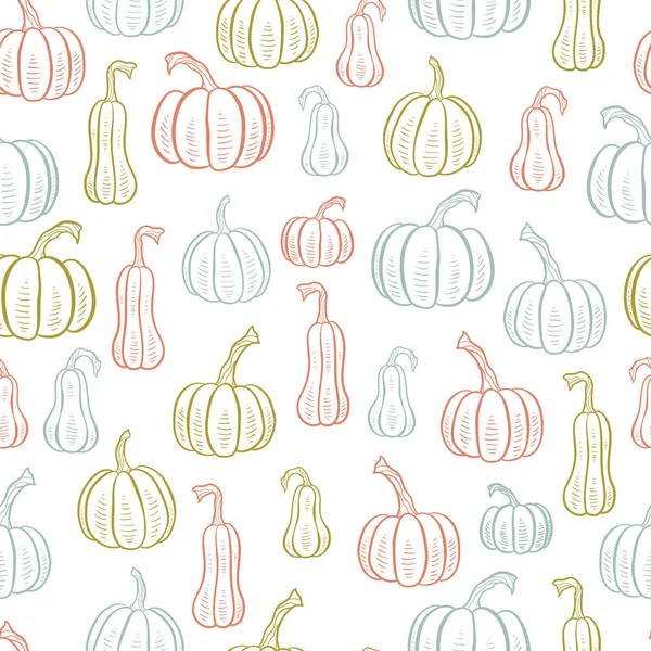 Mooi Met Hand Getekende Pompoen Naadloos Patroon Geweldig Voor Thanksgiving — Stockvector