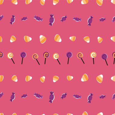 Eğlenceli cadılar bayramı deseni, şekerli şirin el çizimi arka plan, Cadılar Bayramı tekstili için harika, ambalaj, pankart, duvar kağıtları - vektör tasarımı