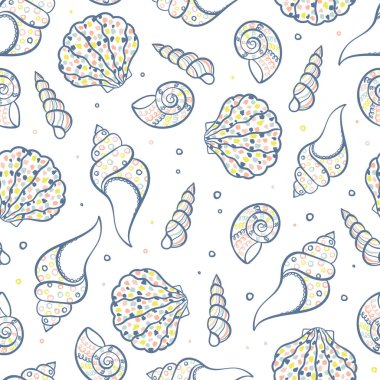Güzel deniz kabukları, çocuksu arka plan, tekstil, pankart, duvar kağıtları, ambalaj - vektör tasarımı