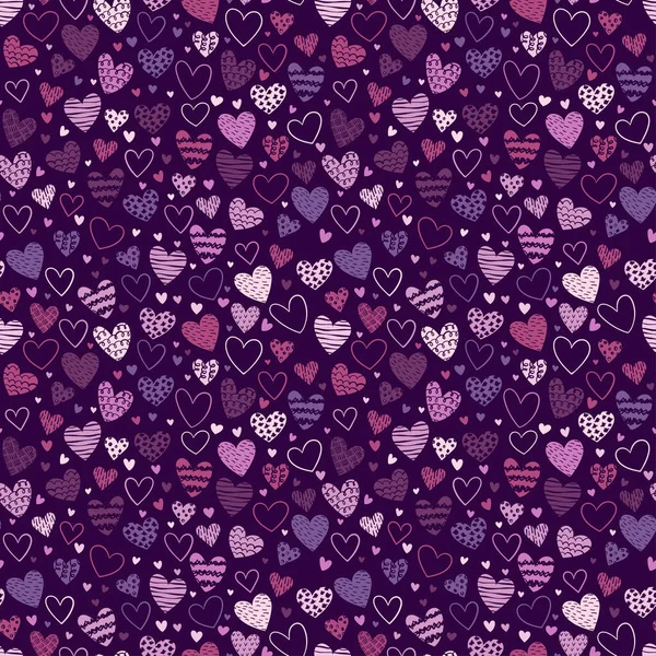 Lindos Corazones Dibujados Mano Patrón Sin Costuras Hermoso Fondo Romántico — Vector de stock