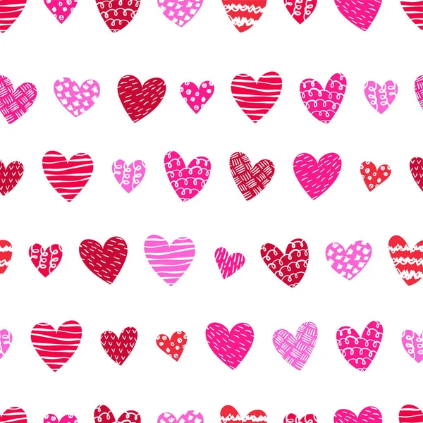 Lindos Corazones Dibujados Mano Patrón Sin Costuras Hermoso Fondo Romántico — Vector de stock