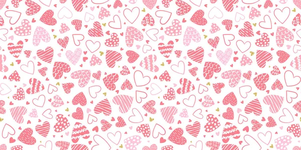 Cute Hand Drawn Hearts Seamless Pattern Lovely Romantic Background Great — Stock Vector