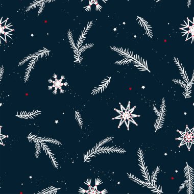 Mumlar, dallar ve Noel süslemeleri ile şirin el çizimi desen - x mas arkaplan, tekstil, afişler, duvar kağıtları - vektör tasarımı -