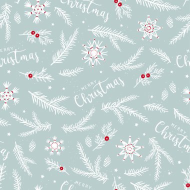 Mumlar, dallar ve Noel süslemeleri ile şirin el çizimi desen - x mas arkaplan, tekstil, afişler, duvar kağıtları - vektör tasarımı -