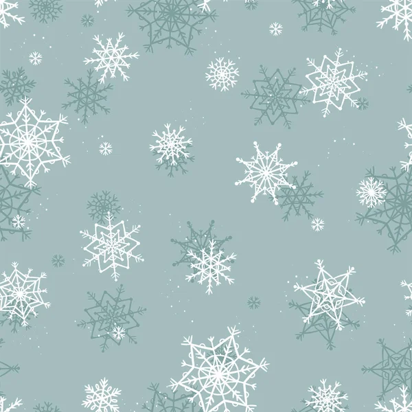 Vackra Handritade Snöflingor Sömlösa Mönster Bräcklig Vinter Bakgrund Perfekt För — Stock vektor