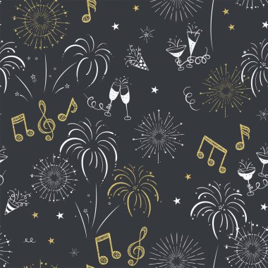 Müzik notaları, zarif arka plan, tekstil, afişler, duvar kağıtları, ambalajlar, Yeni Yıl Arifesi - vektör tasarımı