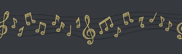 Веселі Руки Малювали Горизонтальний Безшовний Візерунок Музичними Нотатками Елегантним Фоном — стоковий вектор