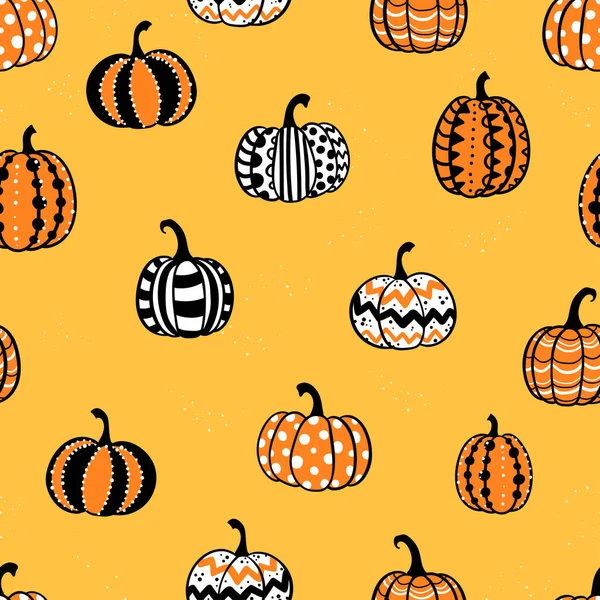 Krásný Ručně Kreslené Dýně Bezešvé Vzor Skvělé Pro Halloweenské Vzory — Stockový vektor