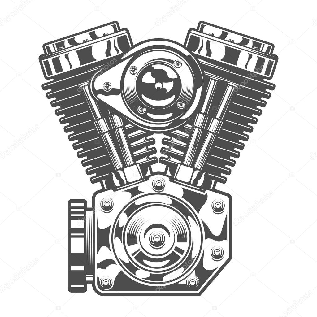 Vintage motorcycle engine. Template in monochrome style isolated vector illustration