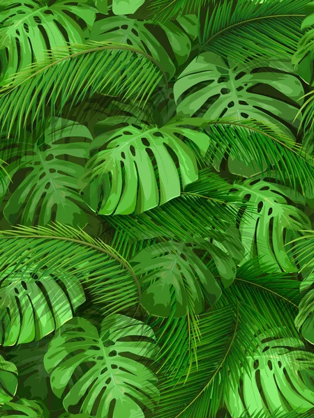 Seamless background of tropical leaves — Stock Vector