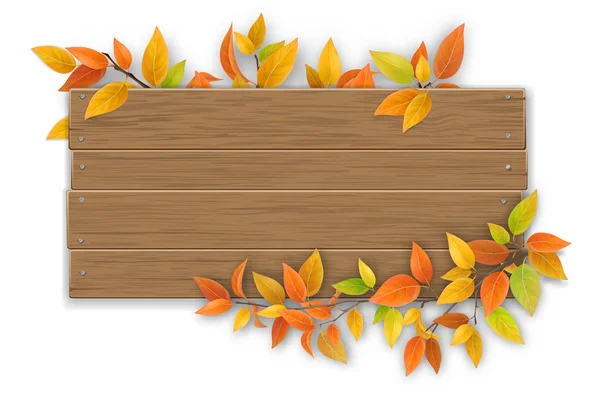 Wooden sign with autumn tree branch — Stock Vector