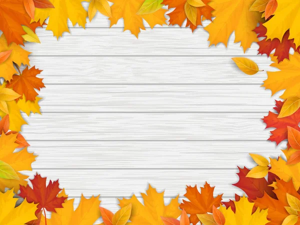 Beyaz ahşap zemin üzerine düşen yapraklar — Stok Vektör
