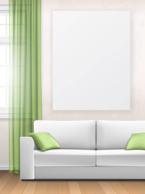 Mockup iç kanepe penceresi ve poster