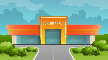 Şehrin arka plan üzerinde bina süpermarket