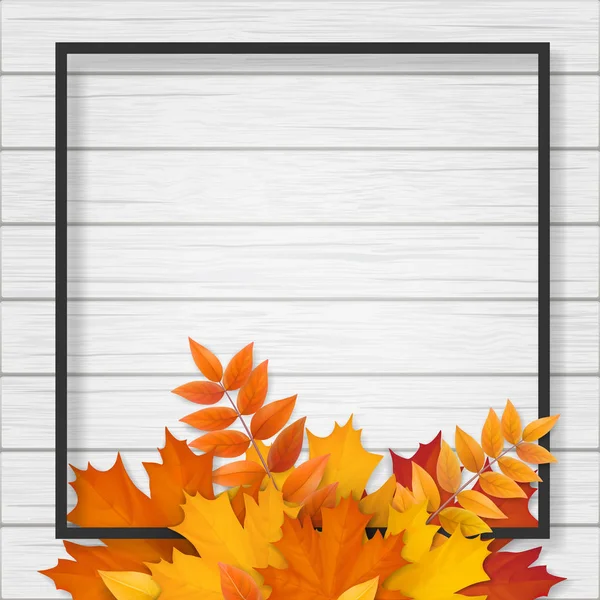 Frame met Herfstbladeren op houten achtergrond — Stockvector