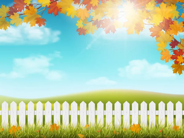 带栅栏的秋季乡村景观 — 图库矢量图片