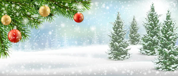 Karácsonyi téli landscspe fenyő fa hó — Stock Vector