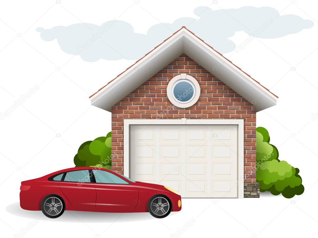 Brick garage and car