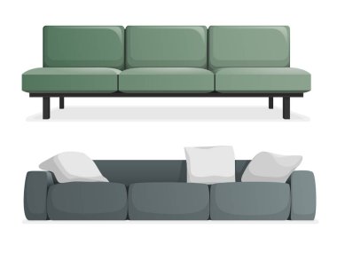 Gri ve yeşil modern kanepe yastık ile.