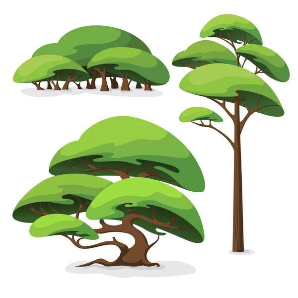 Conjunto de árbol estilizado de dibujos animados y arbusto . — Archivo Imágenes Vectoriales