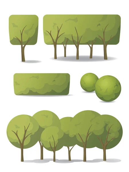 Ensemble d'arbres vectoriels et de buissons en carton . — Image vectorielle