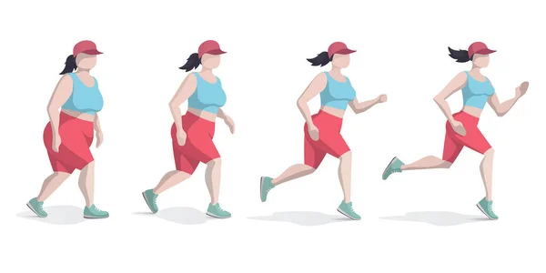Frau rennt, um abzunehmen. Training an der frischen Luft. — Stockvektor