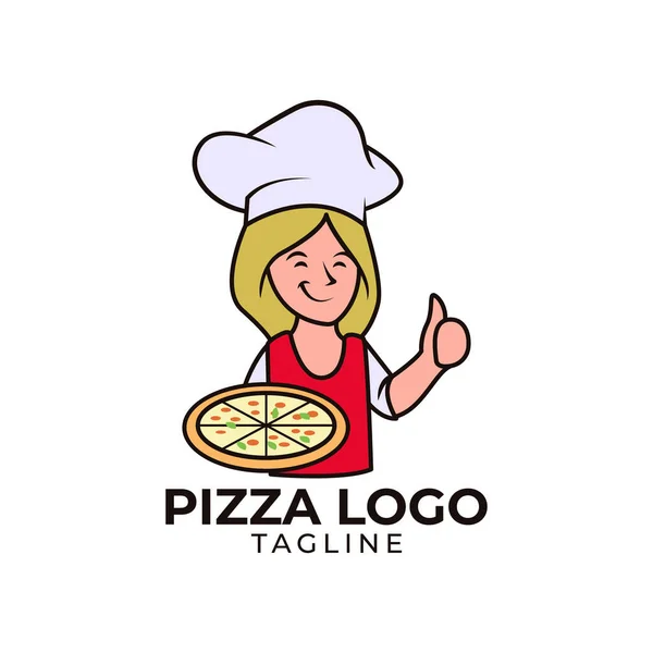 Modello Minimalista Del Logo Della Mascotte Della Pizza — Vettoriale Stock