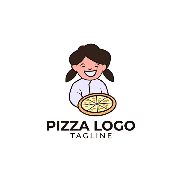 Minimalist Pizza Maskotu Logosu Şablonu — Stok Vektör