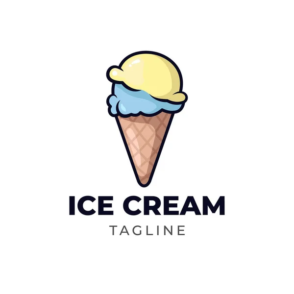 Semplice Minimalista Gelato Cono Mascotte Carattere Logo Modello Vettoriale Progettazione — Vettoriale Stock