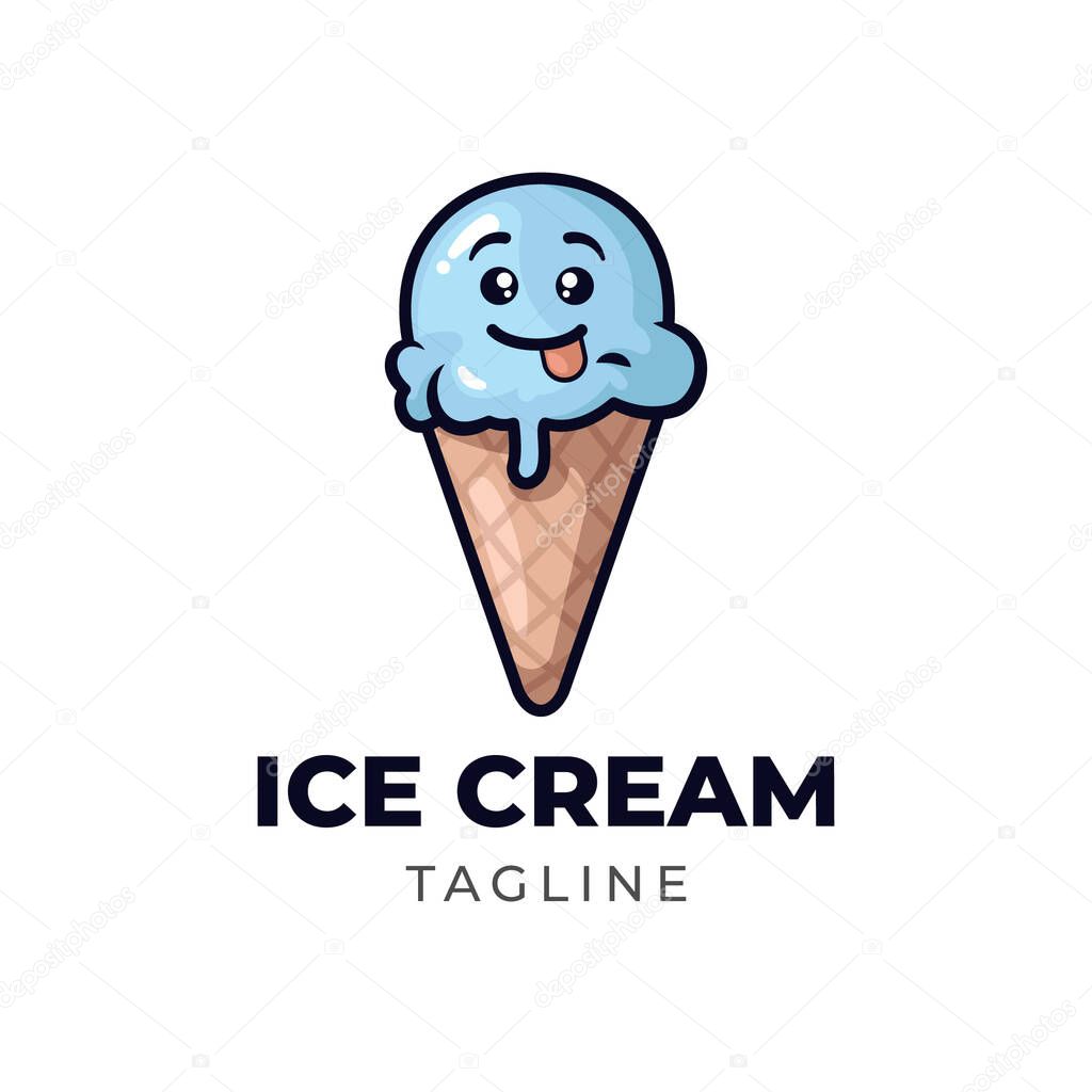 Simple minimalist ice cream cone mascot character logo design vector template