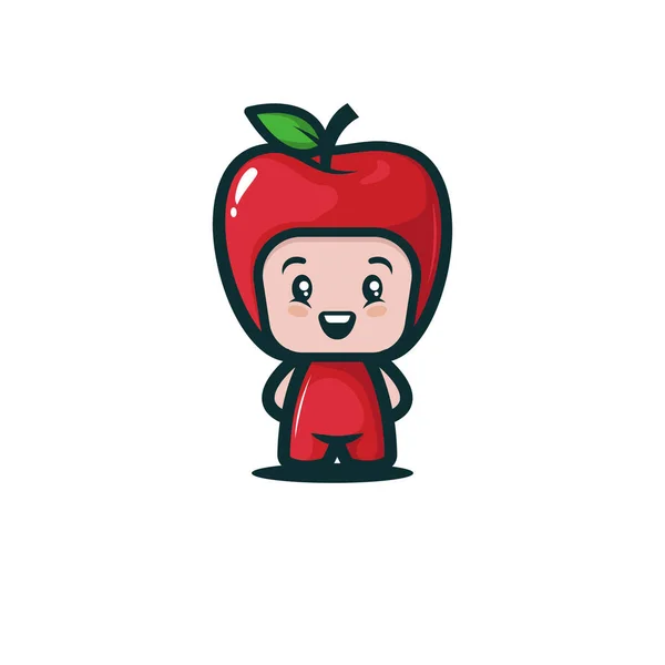 简单可爱的孩子穿着水果服装吉祥物人物形象标志设计模板矢量 — 图库矢量图片