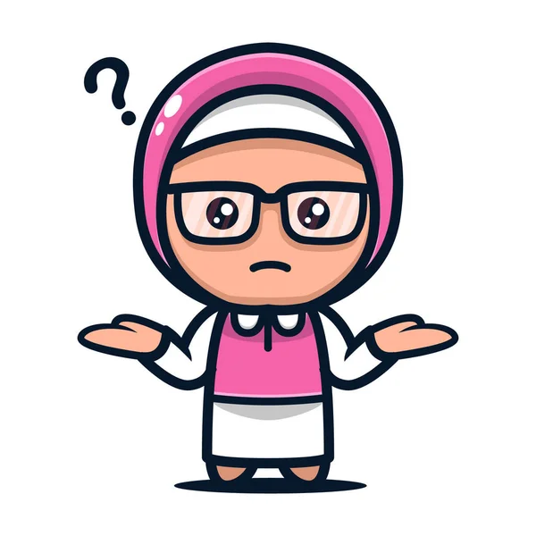 Mignon Hijab Fille Geek Mascotte Design Illustration Vectoriel Modèle — Image vectorielle