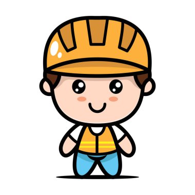 Şirin mühendis mekanik maskot tasarımı çizimi