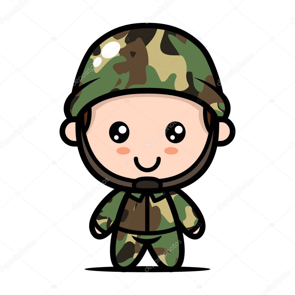 Simple cute army soldier mascot design illustration vector template