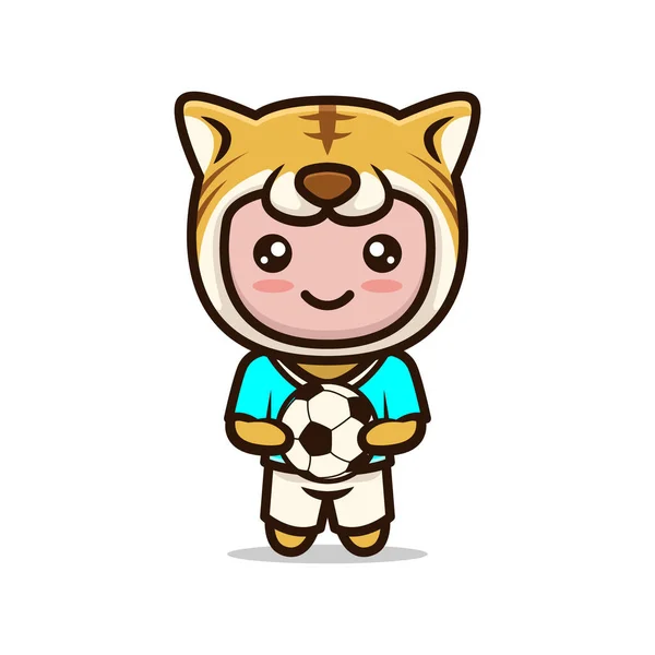 タイガーかわいいマスコットサッカー関連のデザイン — ストックベクタ