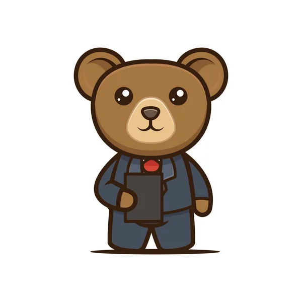 Bonito Negócio Urso Mascote Design — Vetor de Stock