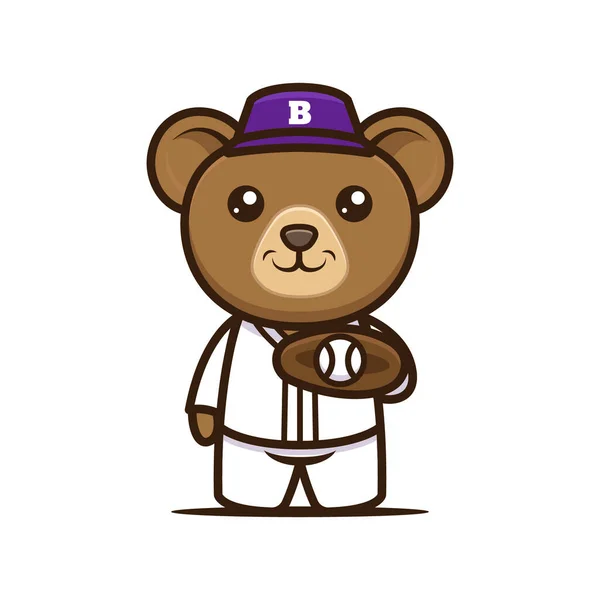 Cute Niedźwiedź Baseball Projekt Maskotki — Wektor stockowy