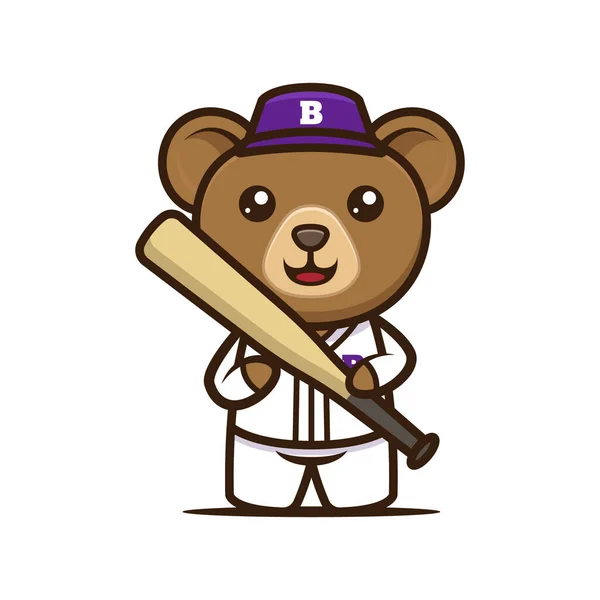 Cute Niedźwiedź Baseball Projekt Maskotki — Wektor stockowy