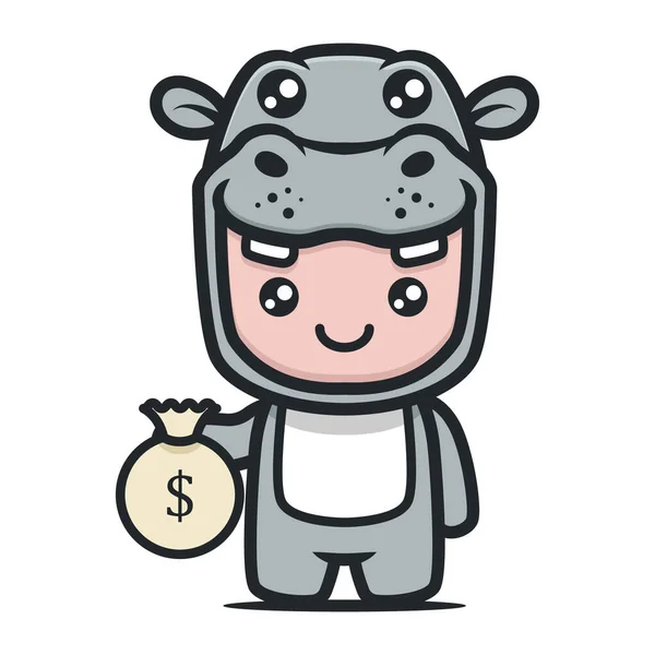 Mascotte Hippopotame Mignon Pour Finance Design Entreprise — Image vectorielle