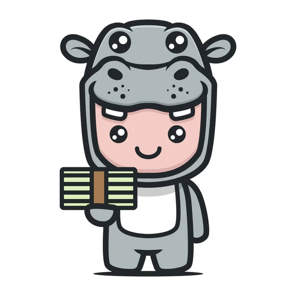 Cute Hipopotam Maskotka Dla Finansów Projektowania Biznesu — Wektor stockowy
