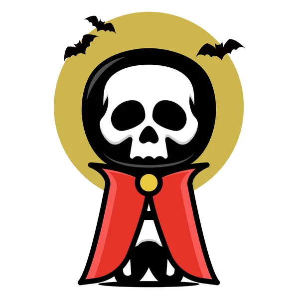 Bonito Pequeno Esqueleto Mascote Design Com Traje Halloween — Vetor de Stock