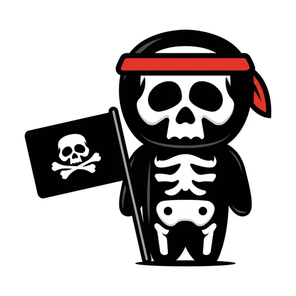 Bonito Esqueleto Mascote Piratas Temas Design — Vetor de Stock