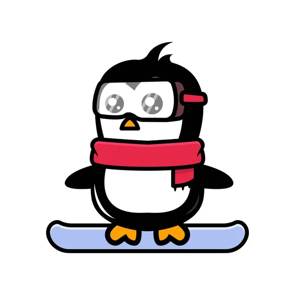 Carino Pinguino Sci Mascotte Design — Vettoriale Stock