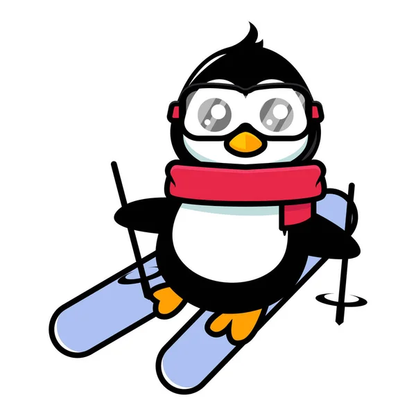 Carino Pinguino Sci Mascotte Design — Vettoriale Stock