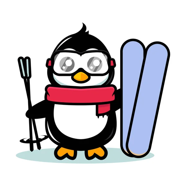 Niedliche Pinguin Ski Maskottchen Design — Stockvektor