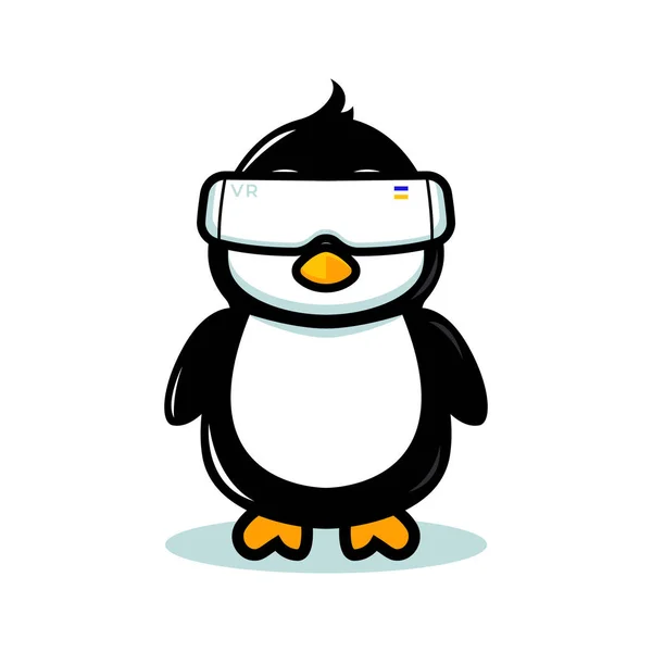 Carino Pinguino Mascotte Tecnologia Moderna Tema — Vettoriale Stock