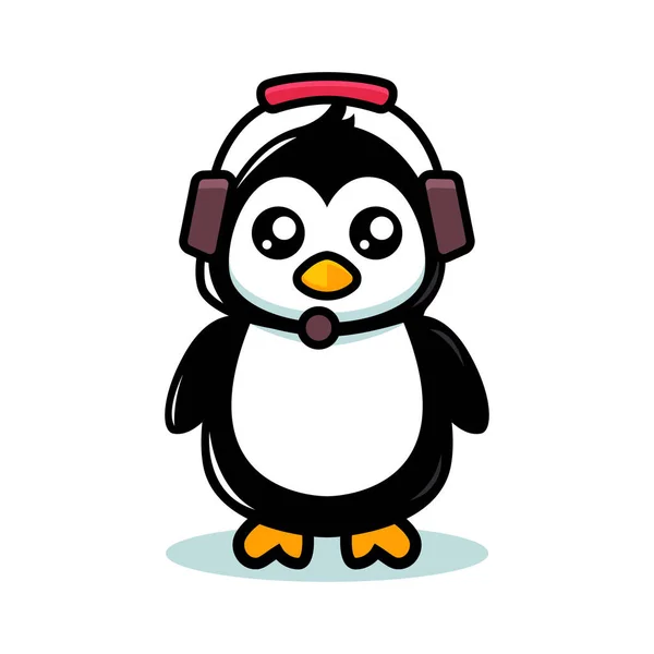 Carino Pinguino Mascotte Tecnologia Moderna Tema — Vettoriale Stock