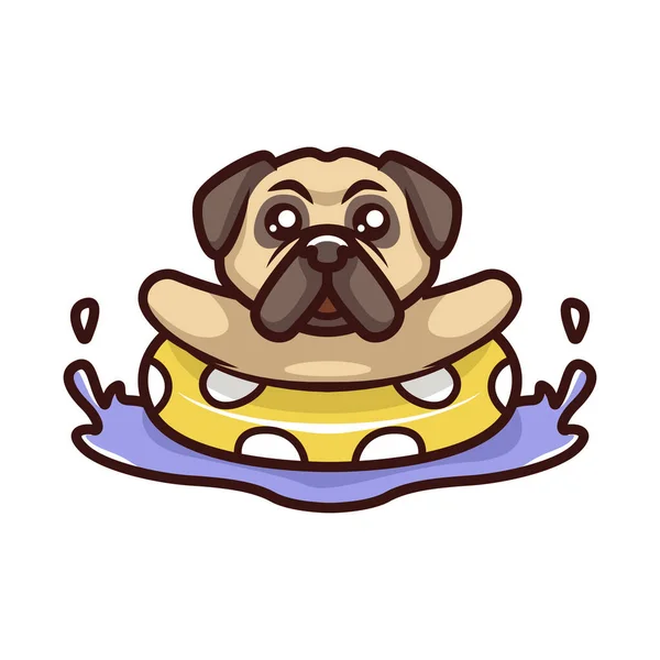 Cute Pug Cão Desenho Animado Logotipo Vetor Mascote Personagem —  Vetores de Stock